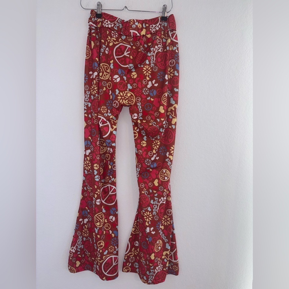 Retro Peace Sign Flare Pants 70’s Hippie Costume Halloween - Picture 7 of 8